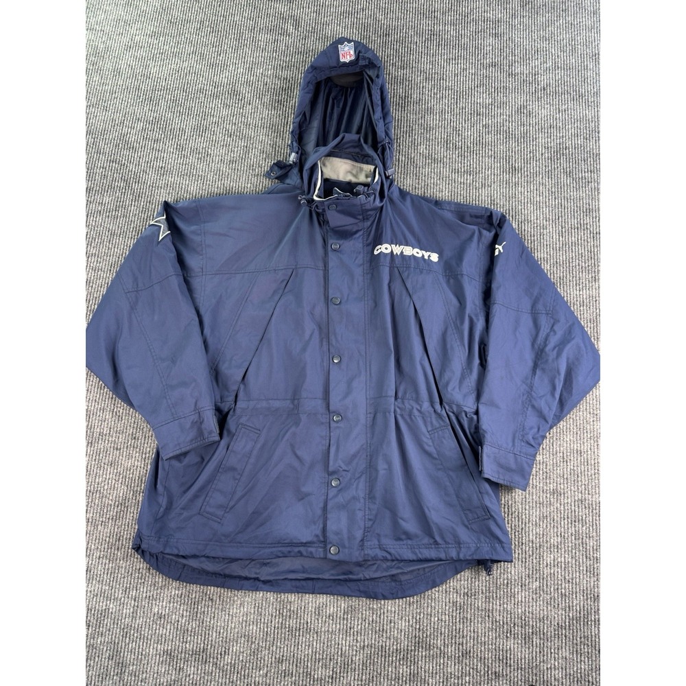 Vintage Dallas Cowboys Jacket Mens XXL Blue Puma Windbreaker Rain Coat Snap